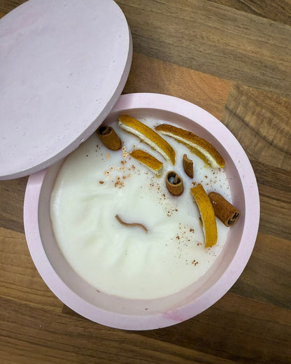 Üzeri Süslü - Taş Tozu Kasede Soya Mum