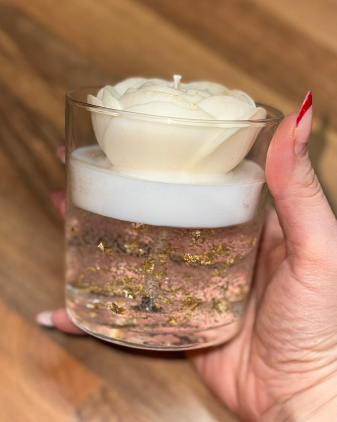 Gold Işıltılı Çiçek Soya Mum