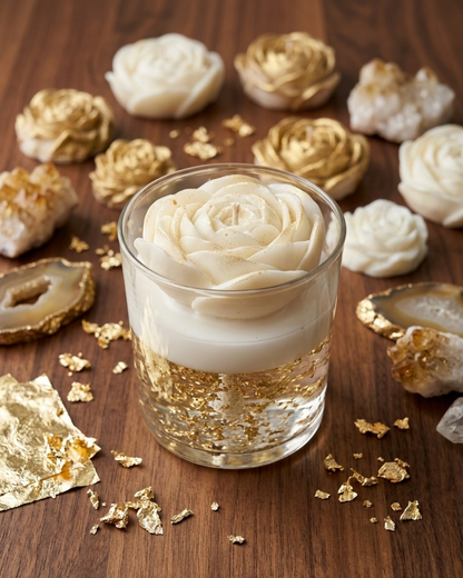 Gold Işıltılı Çiçek Soya Mum