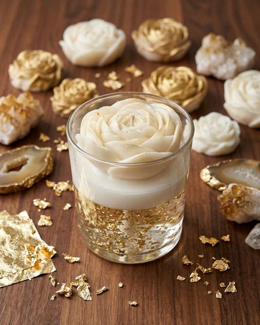 Gold Işıltılı Çiçek Soya Mum