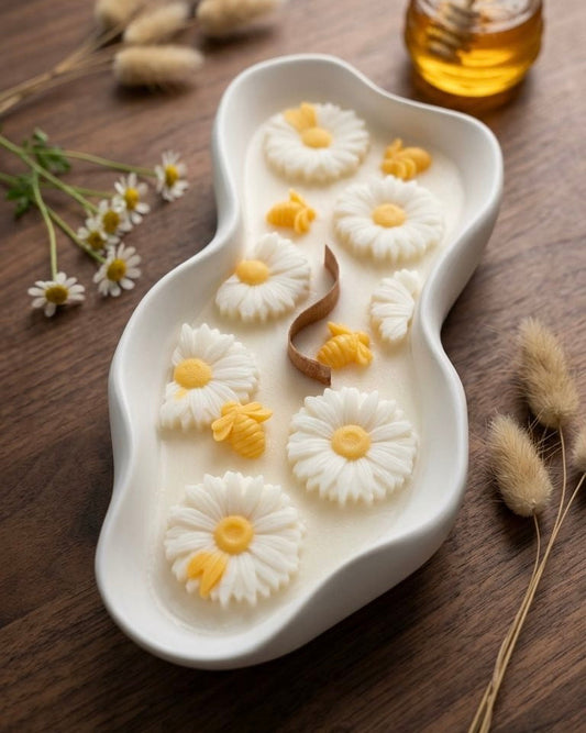 Taş Tozu Kasede Papatyalı Mum