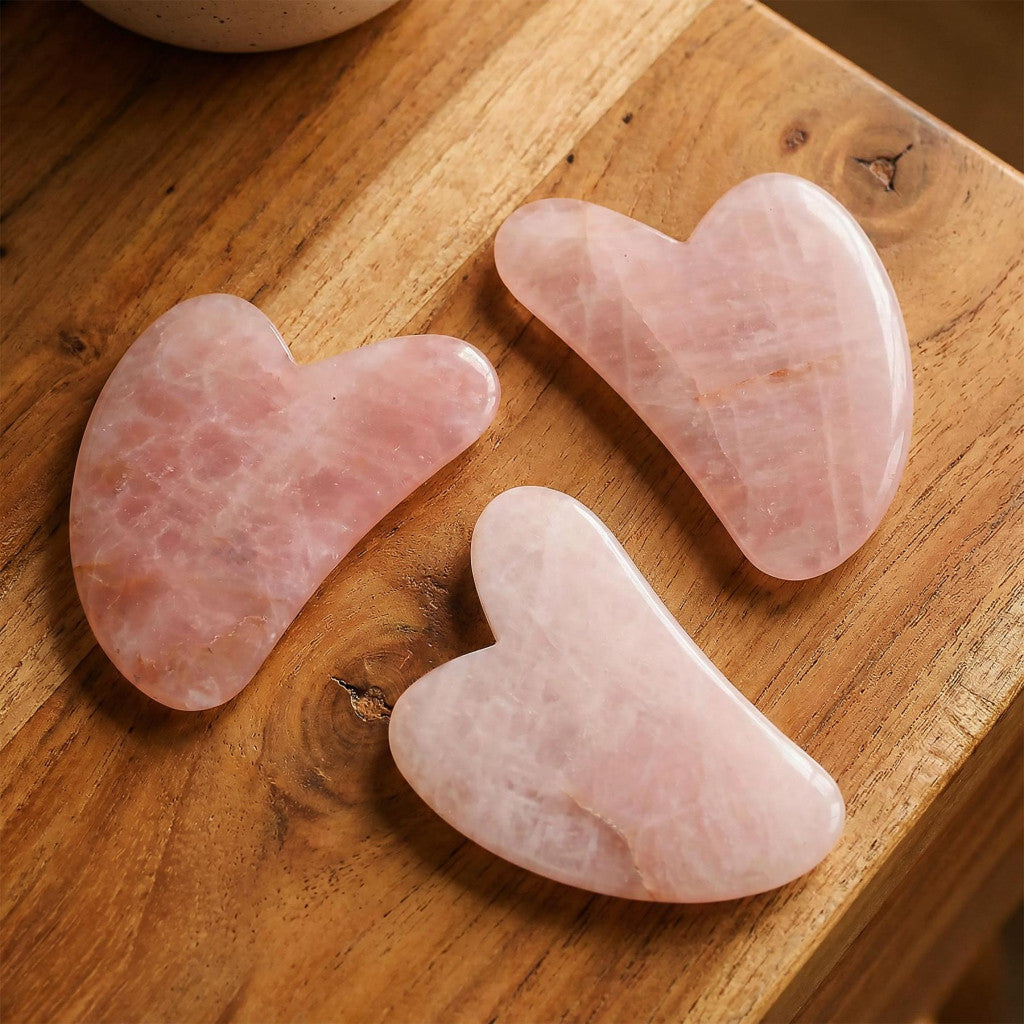 Pembe Kuvars Taşı Kalp Gua Sha Masaj Aleti